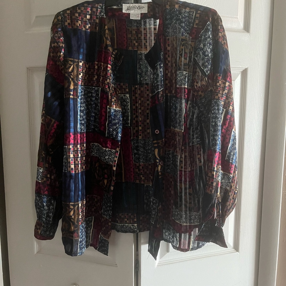 Yves St. Clair Colorful Patchwork Button-Up Blouse